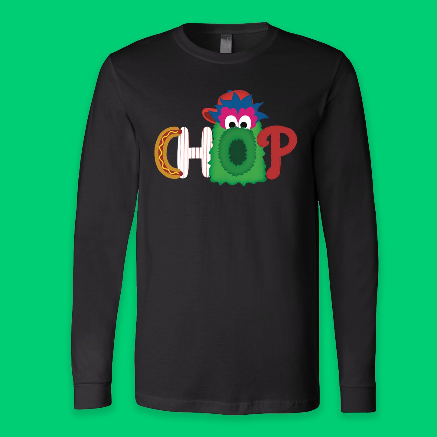 CHOP Philly baseball mascot black long sleeve tee - PRINTED-TO-ORDER (ships from local print shop)