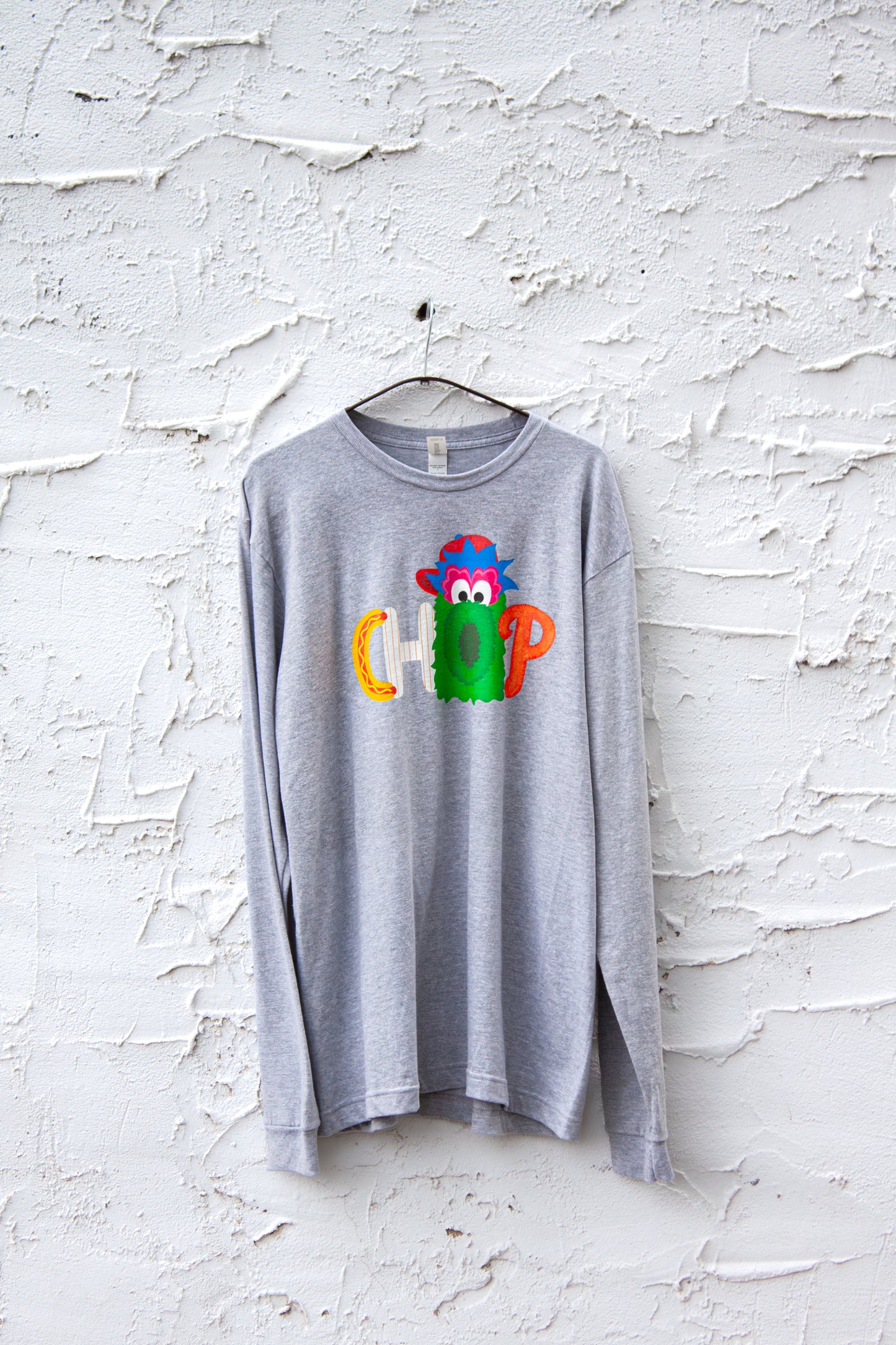 CHOP Philly baseball mascot heather gray long sleeve tee - READY-TO-SHIP (ships in 1-2 business days)