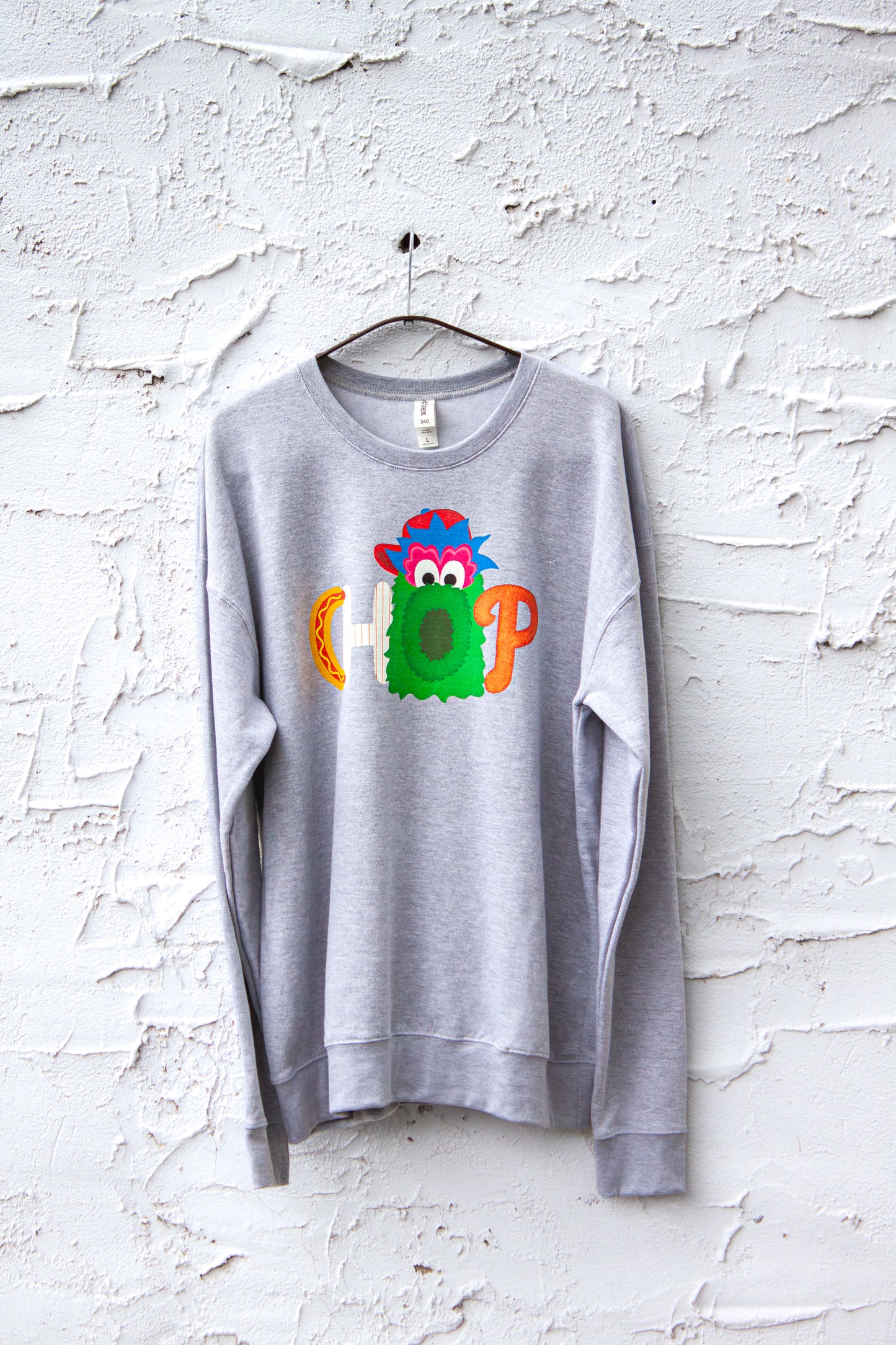 CHOP Philly baseball mascot heather gray crewneck sweatshirt - READY-TO-SHIP (ships in 1-2 business days)
