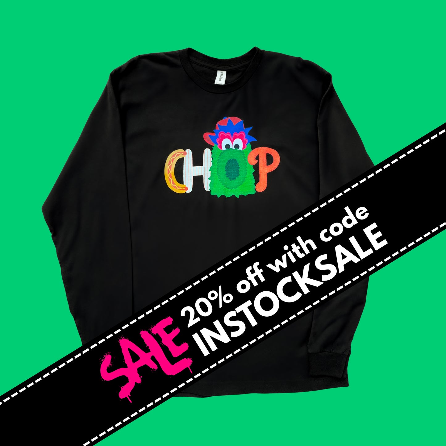 CHOP Philly baseball mascot black long sleeve tee - READY-TO-SHIP (ships in 1-2 business days)