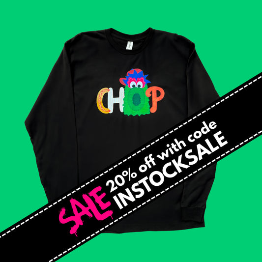 CHOP Philly baseball mascot black long sleeve tee - READY-TO-SHIP (ships in 1-2 business days)