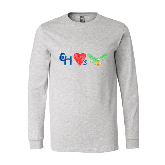 CHOP ❤️s the Birds heather gray long sleeve tee - PRINTED-TO-ORDER (ships from local print shop)