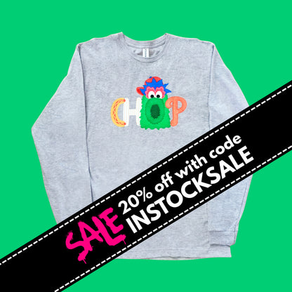 CHOP Philly baseball mascot heather gray long sleeve tee - READY-TO-SHIP (ships in 1-2 business days)
