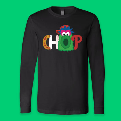 CHOP Philly baseball mascot black long sleeve tee - PRINTED-TO-ORDER (ships from local print shop)