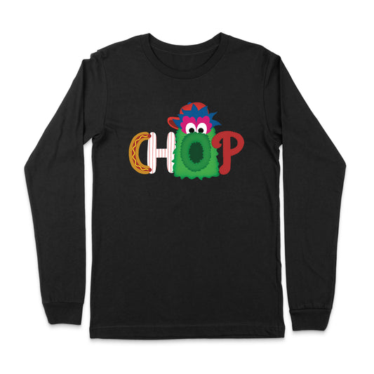 CHOP Philly baseball mascot black long sleeve tee - PRINTED-TO-ORDER (ships from local print shop)