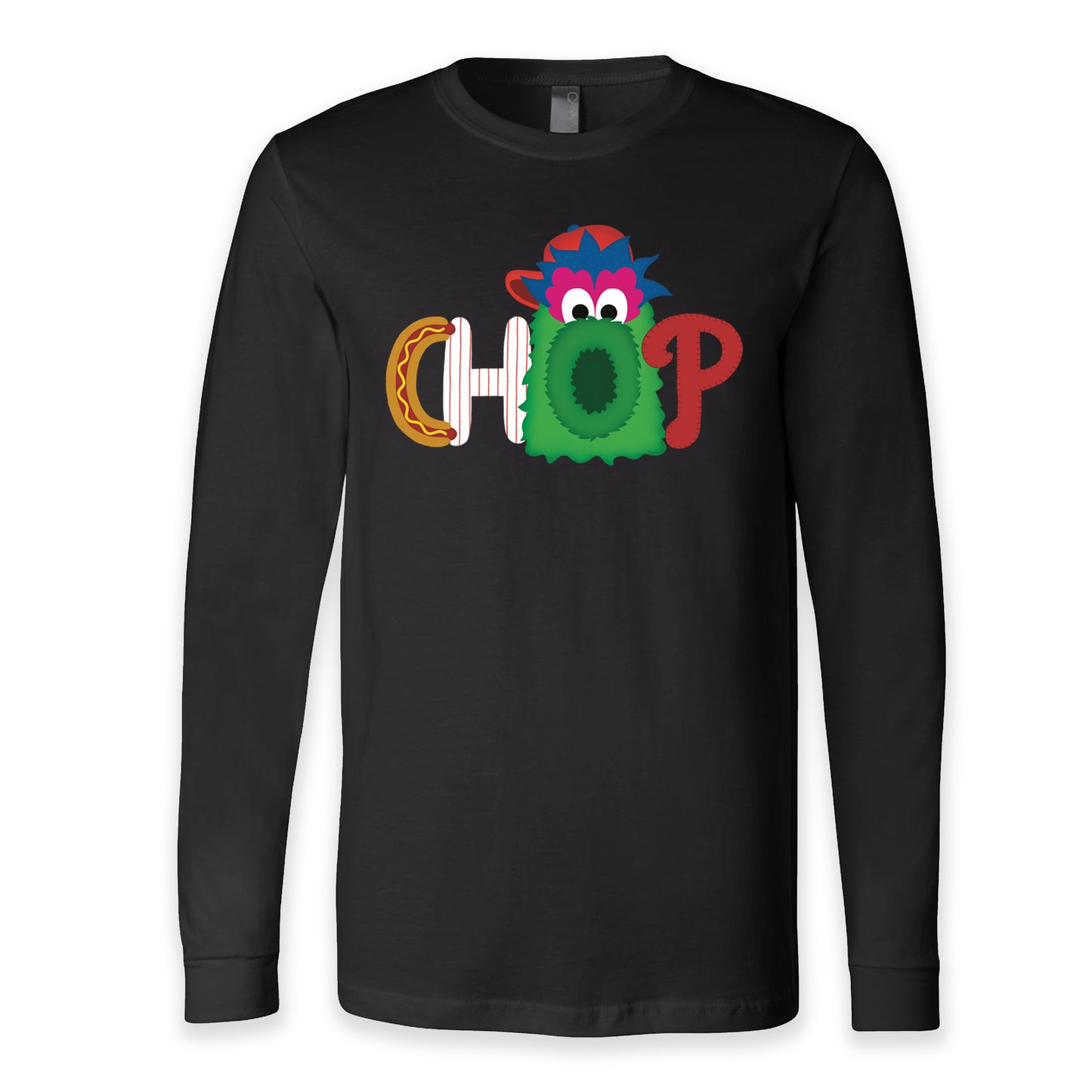 CHOP Philly baseball mascot black long sleeve tee - PRINTED-TO-ORDER (ships from local print shop)
