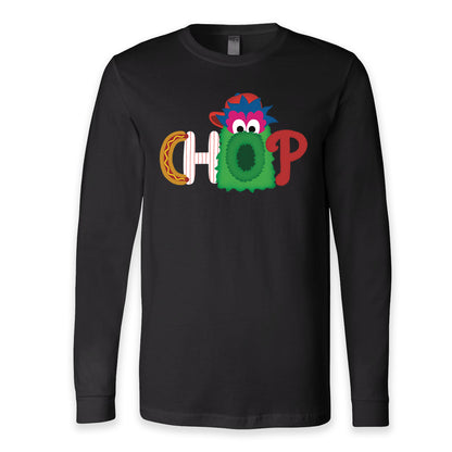 CHOP Philly baseball mascot black long sleeve tee - PRINTED-TO-ORDER (ships from local print shop)