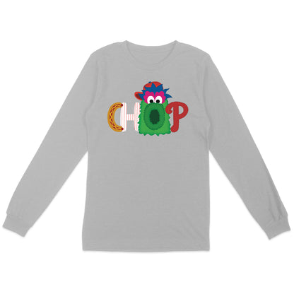 CHOP Philly baseball mascot heather gray long sleeve tee - PRINTED-TO-ORDER (ships from local print shop)
