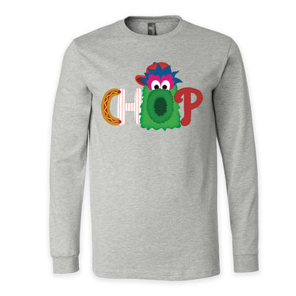 CHOP Philly baseball mascot heather gray long sleeve tee - PRINTED-TO-ORDER (ships from local print shop)
