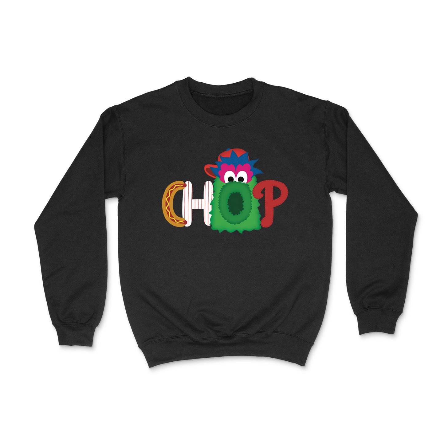 CHOP Philly baseball mascot black crewneck sweatshirt - PRINTED-TO-ORDER (ships from local print shop)