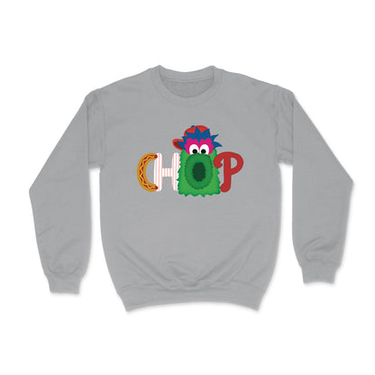 CHOP Philly baseball mascot heather gray crewneck sweatshirt - PRINTED-TO-ORDER (ships from local print shop)