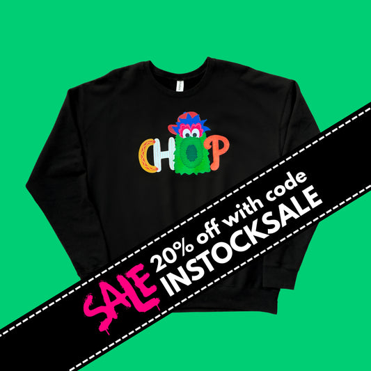 CHOP Philly baseball mascot black crewneck sweatshirt - READY-TO-SHIP (ships in 1-2 business days)