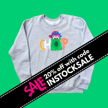 CHOP Philly baseball mascot heather gray crewneck sweatshirt - READY-TO-SHIP (ships in 1-2 business days)